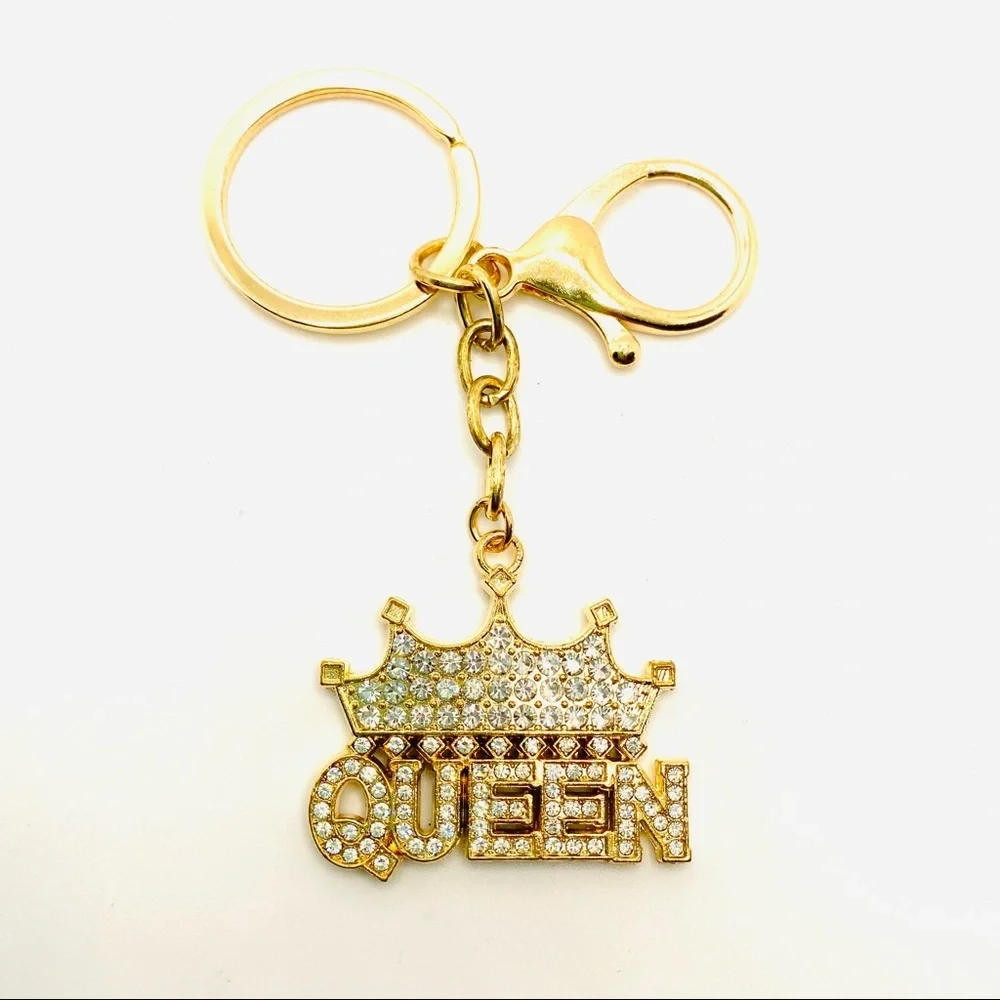 Purse Charm Key Chain Queen Crystals set in Golden tone. HIGH QUALITY CRYSTALS!